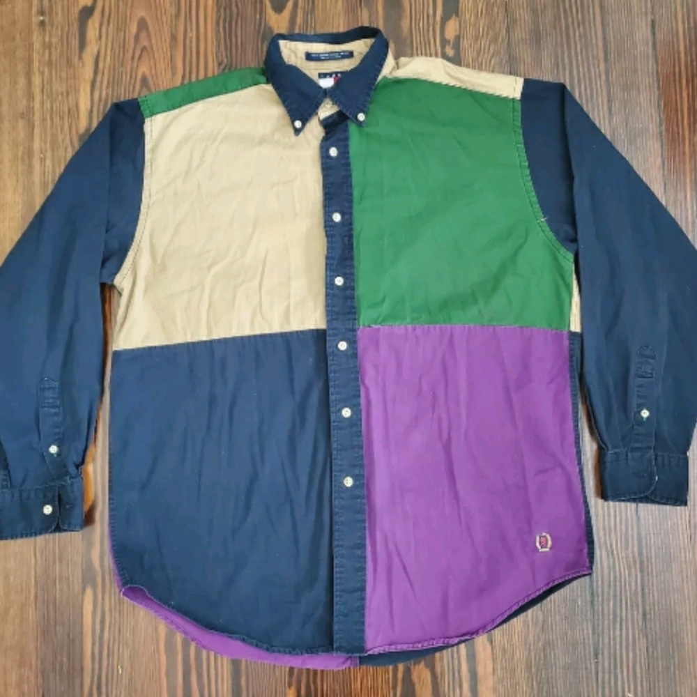 Vintage Tommy Hilfiger Colorblock Dress Shirt Mens